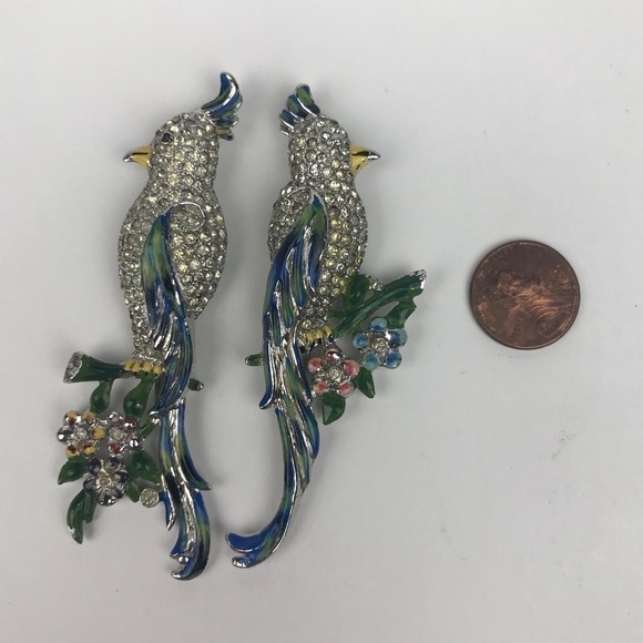 Vtg Coro Duette Calopsitta Enamel Crystal Fur Clip - Picture 3 of 10